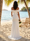 Satin Off Shoulder Mermaid Long Formal Dresses with Slit
