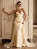 Satin A Line Strapless Long Formal Dresses with Train