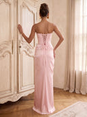 Satin Strapless Corset Mermaid Long Formal Dresses with Slit