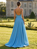 Sequin A Line V Neck Long Formal Dresses with Pleated