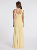 Chiffon Spaghetti Strap Square Mermaid Long Formal Dresses with Pleated