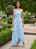 Chiffon Halter Mermaid Long Formal Dresses with Ruffles