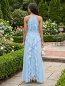 Chiffon Halter Mermaid Long Formal Dresses with Ruffles