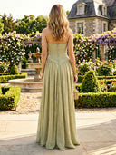 Satin Jacquard Strapless Mermaid Long Formal Dresses with Slit
