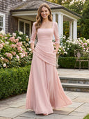 Chiffon A Line Long Sleeves Formal Dresses with Pleated