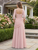 Chiffon A Line Long Sleeves Formal Dresses with Pleated