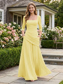 Chiffon A Line Long Sleeves Formal Dresses with Pleated Wedding Guest Maxi Dresses