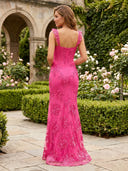 Satin Jacquard V Neck Mermaid Spaghetti Strap Formal Dresses with Slit