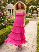 Chiffon Strapless Ruffles Long Formal Dresses with Pleated