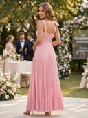 Satin A Line Square Neck Formal Dresses with Pleated