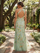 Tulle One Shoulder Mermaid Sheath Formal Dresses with Jacquard Wedding Guest Maxi Dresses