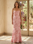 Satin Mermaid Spaghetti Straps Formal Dresses with Jacquard