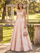 Satin A Line Spaghetti Straps Formal Dresses with Jacquard
