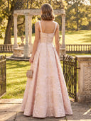 Satin A Line Spaghetti Straps Formal Dresses with Jacquard