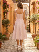 Satin Jacquard A Line Spaghetti Straps Tea Length Formal Dresses