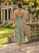 Tulle Square Neck A Line Tea Length Formal Dresses with Scarf