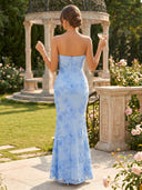 Satin Jacquard A Line Strapless Long Formal Dresses