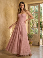 Lace Tulle A Line Strapless Mermaid Floor Length Formal Dresses