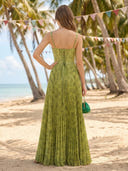 Satin Square Neck A Line Long Formal Dresses with Print Flower