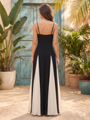 Satin V Neck A Line Spaghetti Straps Long Formal Dresses