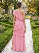 Chiffon One Shoulder A Line Mermaid Floor Length Formal Dresses
