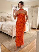 Chiffon Square Neck A Line Floor Length Formal Dresses with Scarf