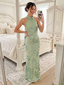Tulle Halter Mermaid Long Formal Dresses with Scarf