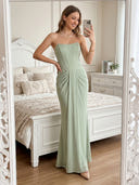 Satin Strapless Mermaid Floor Length Formal Dresses