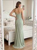 Satin Strapless Mermaid Floor Length Formal Dresses