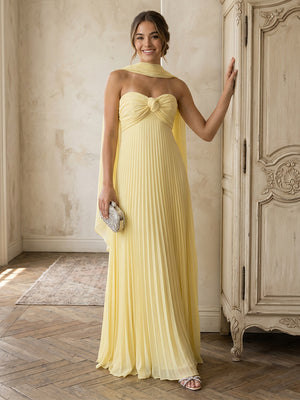 Chiffon Strapless A Line Long Formal Dresses with Scarf