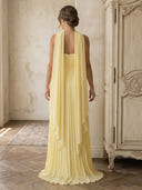 Chiffon Strapless A Line Long Formal Dresses with Scarf
