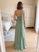 Chiffon Strapless A Line Floor Length Formal Dresses with Scarf