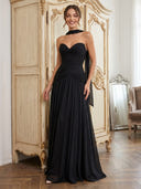 Chiffon A Line Strapless Long Formal Dresses with Scarf