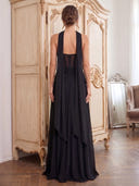 Chiffon A Line Strapless Long Formal Dresses with Scarf