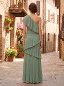 Chiffon One Shoulder A Line Long Formal Dresses with Ruffles