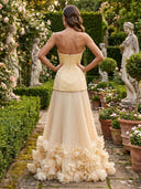 Satin Strapless A Line Floor Length Formal Dresses with Flower