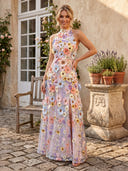 Tulle Halter Long Mermaid Formal Dresses with Flower
