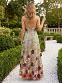Tulle Strapless A Line Long Formal Dresses with Flower