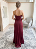Satin Mermaid Sheath Strapless Long Formal Dresses with Slit