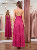 Floral Jacquard Mermaid Halter Long Formal Dresses