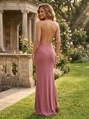 Satin Mermaid Halter Long Ruched Formal Dresses