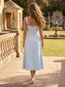 Satin A Line Spaghetti Straps Tea Length Corset Formal Dresses