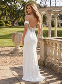 Satin Jacquard Mermaid Off the Shoulder Long Formal Dresses with Slit