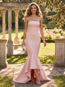 Satin Mermaid Strapless High Low Long Formal Dresses