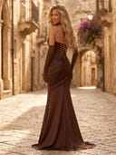 Satin Mermaid Strapless Long Formal Dresses with Scarf