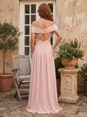 Chiffon A Line Off Shoulder Long Formal Dresses with Slit