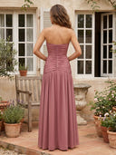 Chiffon Sheath Strapless Long Formal Dresses with Slit