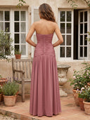 Chiffon Mermaid Formal Dresses Deep V Neck Sleeveless Long Formal Dresses with Ruffles Wedding Guest Maxi Dresses