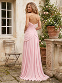 Chiffon A Line Strapless Sleeveless Long Formal Dresses with Scarf