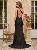 Satin Mermaid One Shoulder Long Formal Dresses with Backless